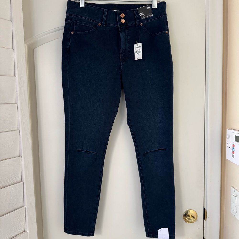 Express Skinny High Rise 4 Way Hyper Stretch Extra Super Soft Blue Jean Women 12
